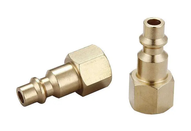 Alt view image 3 of 7 - Air Hose Fittings Quick Connect 1/4 Inch NPT | Brass Female Air Coupler Plug, 10 Piece, Industrial Type D, Air Compressor Fittings