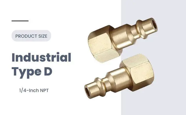 Alt view image 4 of 7 - Air Hose Fittings Quick Connect 1/4 Inch NPT | Brass Female Air Coupler Plug, 10 Piece, Industrial Type D, Air Compressor Fittings