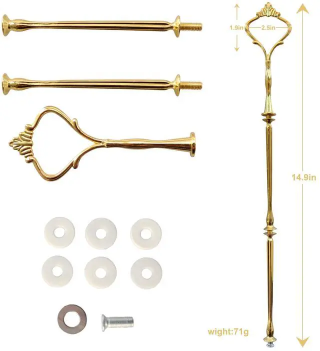 Alt view image 2 of 7 - 3 Tier Tiered Tray Hardware Kits Fruit Cake Plate Handle Fitting Hardware Rod Dessert Stand Holder Golden Crown 5 SetPlate not Included