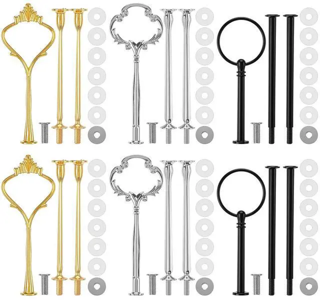 Main image of 6 Sets 3 Tier Cake Stand Hardware Tiered Tray Plate Hardware Kit Heavy Metal Cake Fruit Food Plate Stand Fitting Stacking Kit