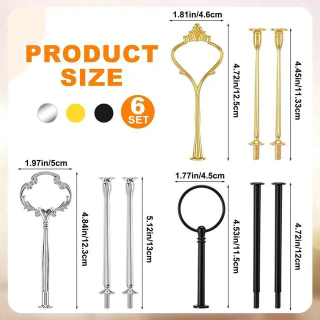 Alt view image 2 of 6 - 6 Sets 3 Tier Cake Stand Hardware Tiered Tray Plate Hardware Kit Heavy Metal Cake Fruit Food Plate Stand Fitting Stacking Kit
