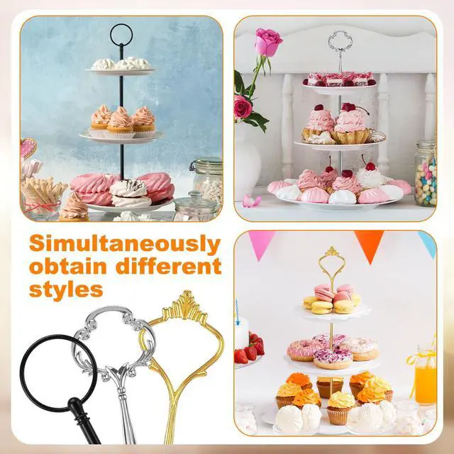 Alt view image 4 of 6 - 6 Sets 3 Tier Cake Stand Hardware Tiered Tray Plate Hardware Kit Heavy Metal Cake Fruit Food Plate Stand Fitting Stacking Kit