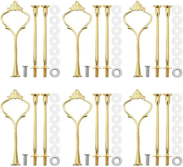 Main image of 6 Sets 3 Tier Cake Stand Hardware Tiered Tray Plate Hardware Kit Heavy Metal Cake Fruit Food Plate Stand Fitting Stacking Kit for Serving Dessert Cupcake Dish Food (Simple,Gold) | Cake Stand Hardware