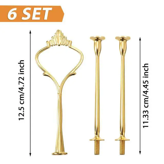Alt view image 2 of 7 - 6 Sets 3 Tier Cake Stand Hardware Tiered Tray Plate Hardware Kit Heavy Metal Cake Fruit Food Plate Stand Fitting Stacking Kit for Serving Dessert Cupcake Dish Food (Simple,Gold) | Cake Stand Hardware