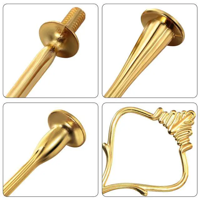 Alt view image 3 of 7 - 6 Sets 3 Tier Cake Stand Hardware Tiered Tray Plate Hardware Kit Heavy Metal Cake Fruit Food Plate Stand Fitting Stacking Kit for Serving Dessert Cupcake Dish Food (Simple,Gold) | Cake Stand Hardware