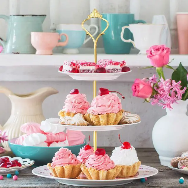 Alt view image 5 of 7 - 6 Sets 3 Tier Cake Stand Hardware Tiered Tray Plate Hardware Kit Heavy Metal Cake Fruit Food Plate Stand Fitting Stacking Kit for Serving Dessert Cupcake Dish Food (Simple,Gold) | Cake Stand Hardware