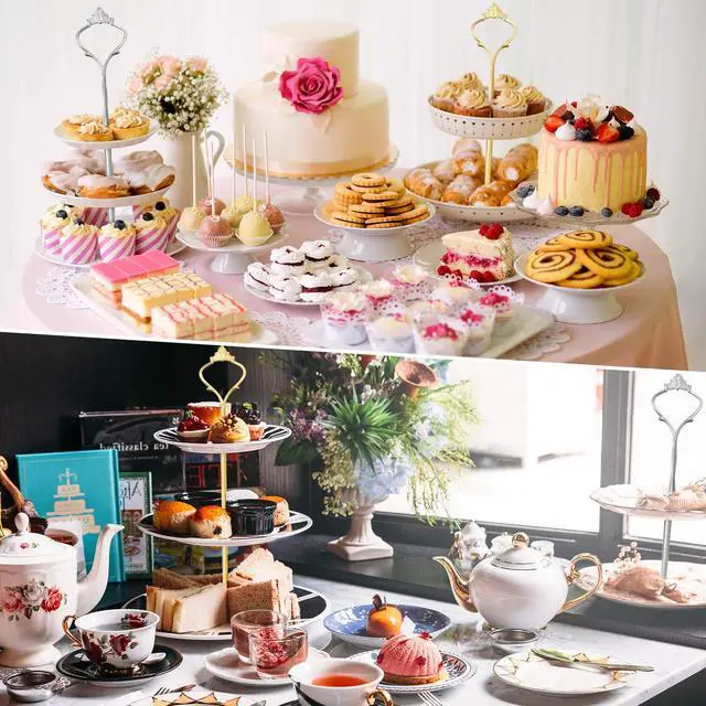 Alt view image 6 of 7 - 6 Sets 3 Tier Cake Stand Hardware Tiered Tray Plate Hardware Kit Heavy Metal Cake Fruit Food Plate Stand Fitting Stacking Kit for Serving Dessert Cupcake Dish Food (Simple,Gold) | Cake Stand Hardware