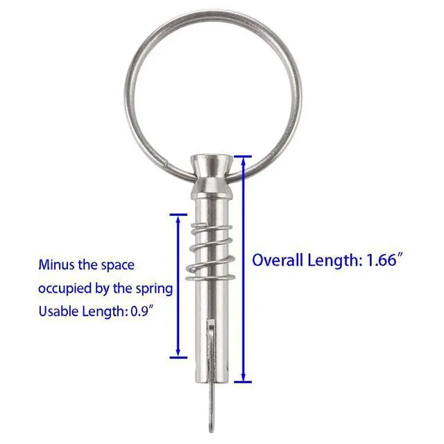 Alt view image 2 of 5 - 4 Pcs Quick Release Pins 1/4" Diameter, Usable Length 0.9", Hardware pins | bimini top pins, bimini pins for boat, w/ Drop Cam & Spring, Full 316 Stainless Steel Marine Hardware
