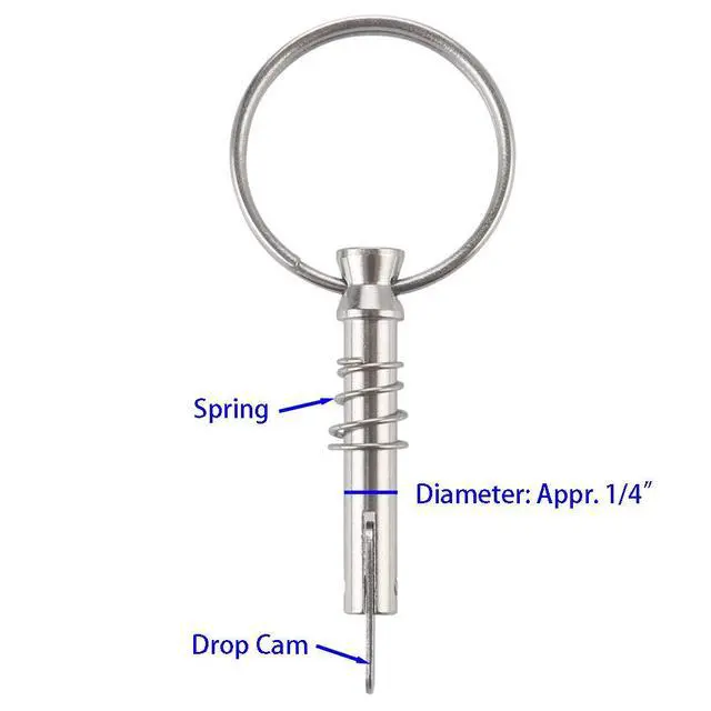 Alt view image 3 of 5 - 4 Pcs Quick Release Pins 1/4" Diameter, Usable Length 0.9", Hardware pins | bimini top pins, bimini pins for boat, w/ Drop Cam & Spring, Full 316 Stainless Steel Marine Hardware