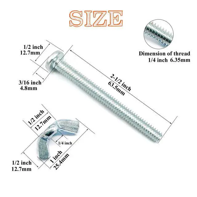 Alt view image 2 of 7 - 20Pack 1/4"-20 x2-1/2 Screw Bolts and Wing Nut Kit 10pcs Machine Screws with Round Head Phillips 10pcs Butterfly Hand Twist Tighten Nut Zinc Plated Hardware Fitting Fastenings Assortment Kit