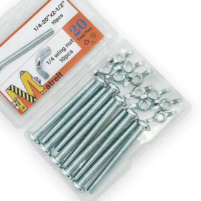 Alt view image 7 of 7 - 20Pack 1/4"-20 x2-1/2 Screw Bolts and Wing Nut Kit 10pcs Machine Screws with Round Head Phillips 10pcs Butterfly Hand Twist Tighten Nut Zinc Plated Hardware Fitting Fastenings Assortment Kit