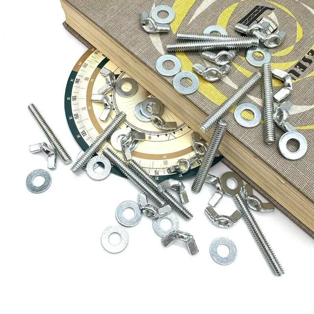 Alt view image 5 of 7 - 10Sets (50 Pcs Total) 1/4"-20 x2 Screws Bolts and Wing Nuts Flat Washers Kit Fully Threaded Rod and Nut with Hand Twist Tighten Wing Head Silver Zinc Plated Hardware Fitting Fastenings Assortment Kit