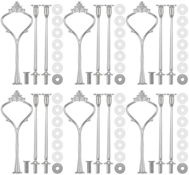 Main image of 6 Sets 3 Tiered Tray Hardware Kit,Simple,Silver | Cake Stand Hardware, Stacking Cupcake Stand Fittings, Fruit Cake Plate Handle Fitting Rod for Dessert Serving Decoration