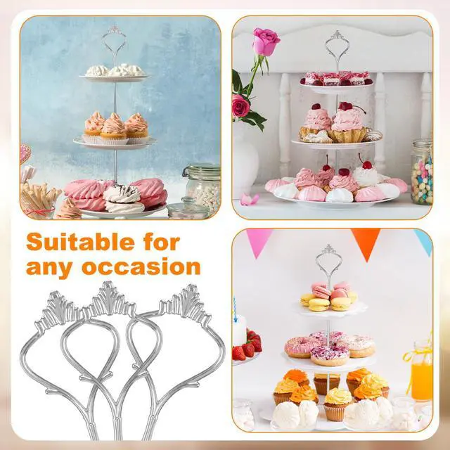 Alt view image 4 of 6 - 6 Sets 3 Tiered Tray Hardware Kit,Simple,Silver | Cake Stand Hardware, Stacking Cupcake Stand Fittings, Fruit Cake Plate Handle Fitting Rod for Dessert Serving Decoration