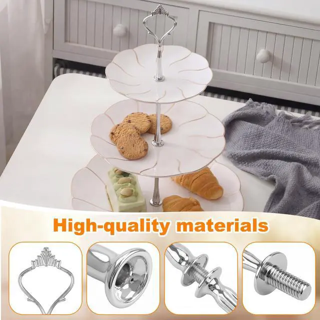 Alt view image 3 of 6 - 6 Sets 3 Tiered Tray Hardware Kit,Simple,Silver | Cake Stand Hardware, Stacking Cupcake Stand Fittings, Fruit Cake Plate Handle Fitting Rod for Dessert Serving Decoration