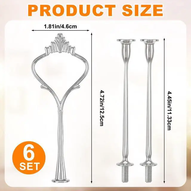 Alt view image 2 of 6 - 6 Sets 3 Tiered Tray Hardware Kit,Simple,Silver | Cake Stand Hardware, Stacking Cupcake Stand Fittings, Fruit Cake Plate Handle Fitting Rod for Dessert Serving Decoration