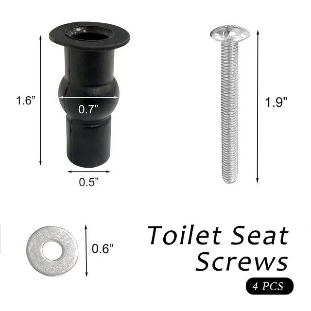 Alt view image 3 of 6 - 4PCS Universal Toilet Seat Hinge Screws, Fixes Shifting Toilet Seat | Toilet Seat Fittings, Stainless Steel, Rubber, Top Mounting, Keeps Toilet Seat From Shifting