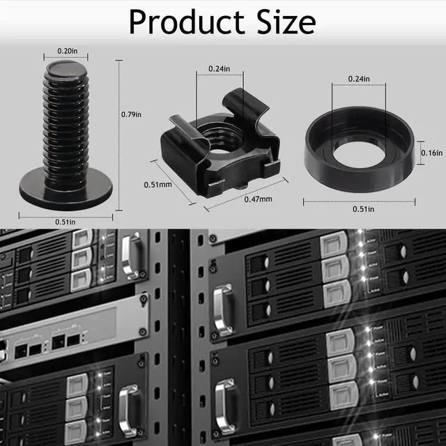Alt view image 2 of 7 - 50-Pack M6 x 16mm Computer Rack Mount Cage Screws, Nuts & Washers for Server Cabinet - Black