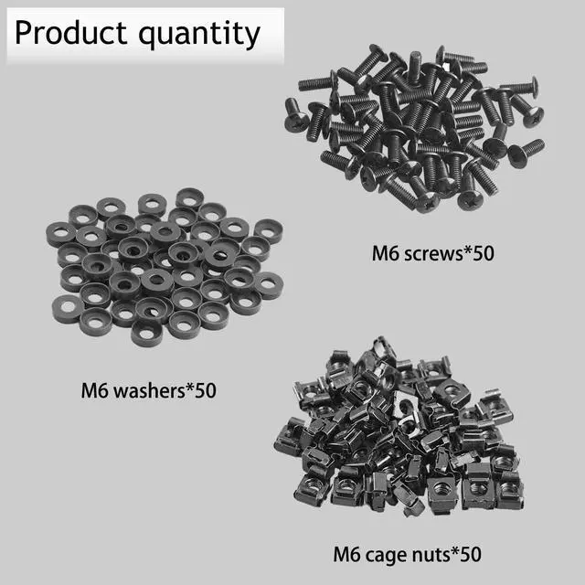 Alt view image 5 of 7 - 50-Pack M6 x 16mm Computer Rack Mount Cage Screws, Nuts & Washers for Server Cabinet - Black