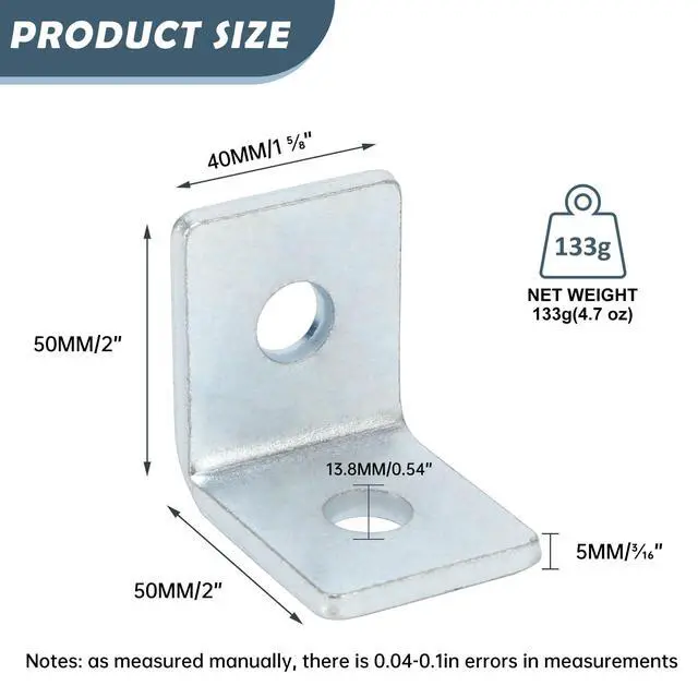 Alt view image 2 of 7 - 10 Pack 2 Holes 90° Fitting for 1-5/8" Strut Channel, Strut Hardware L Brackets, 3/16" Thickness, Silver
