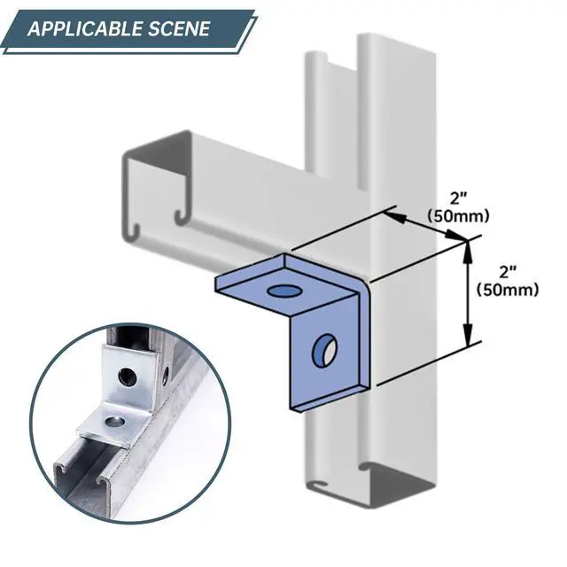 Alt view image 5 of 7 - 10 Pack 2 Holes 90° Fitting for 1-5/8" Strut Channel, Strut Hardware L Brackets, 3/16" Thickness, Silver