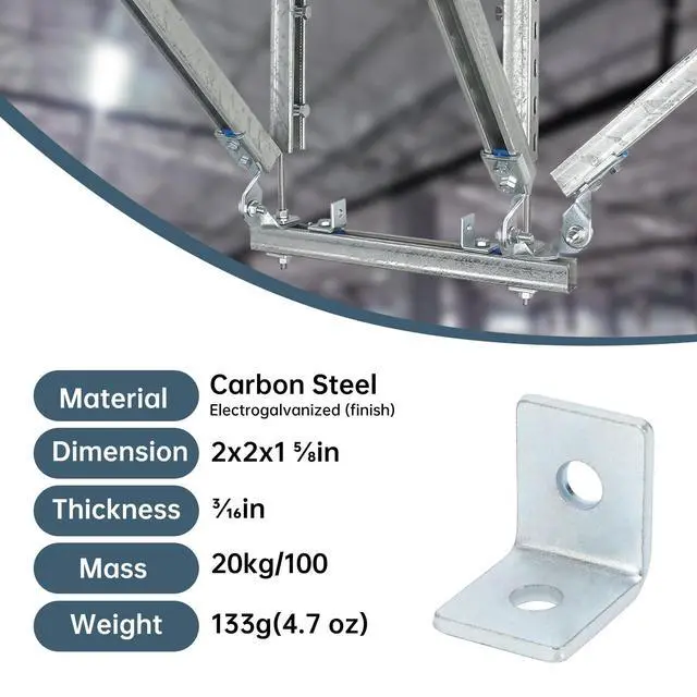 Alt view image 3 of 7 - 10 Pack 2 Holes 90° Fitting for 1-5/8" Strut Channel, Strut Hardware L Brackets, 3/16" Thickness, Silver