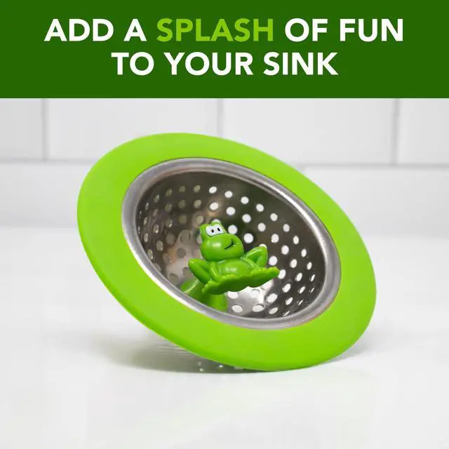 Alt view image 3 of 5 - Ribbit Kitchen Sink Strainer Basket Garbage Disposal Drain Cover, Frog | Fits All Standard Sinks, Keeps Unwanted Food Particles Out Kitchen Sink Drain, Measures 4.5 x 4.5
