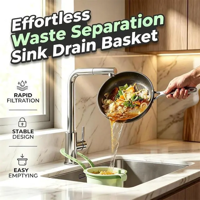 Alt view image 2 of 5 - Sink Drain Strainer Self-Cleaning Faucet Hanging Filter Basket, Multifunctional Kitchen Sink Strainer Press Automatic Dumping Basket (Green)