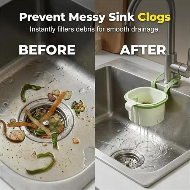 Alt view image 5 of 5 - Sink Drain Strainer Self-Cleaning Faucet Hanging Filter Basket, Multifunctional Kitchen Sink Strainer Press Automatic Dumping Basket (Green)