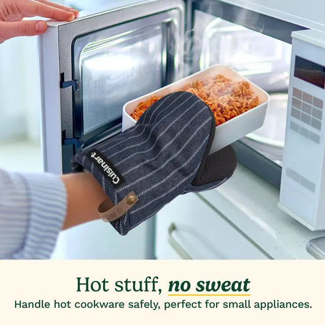 Alt view image 2 of 7 - Cuisinart Heritage Mini Oven Mitts, 2-Pack, Neoprene, Heat Resistant 350F | Cotton-lined, non-slip neoprene palm, ambidextrous design, leather hang loop, ideal for smaller hands and everyday cooking
