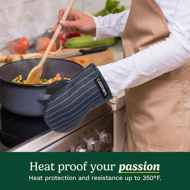 Alt view image 3 of 7 - Cuisinart Heritage Mini Oven Mitts, 2-Pack, Neoprene, Heat Resistant 350F | Cotton-lined, non-slip neoprene palm, ambidextrous design, leather hang loop, ideal for smaller hands and everyday cooking