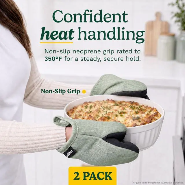 Alt view image 2 of 7 - Cuisinart Mini Oven Mitts, 2-Pack, Neoprene Grip, Heat Resistant 350F | Cotton-lined, non-slip neoprene palm, ambidextrous design, ideal for smaller hands and everyday cooking