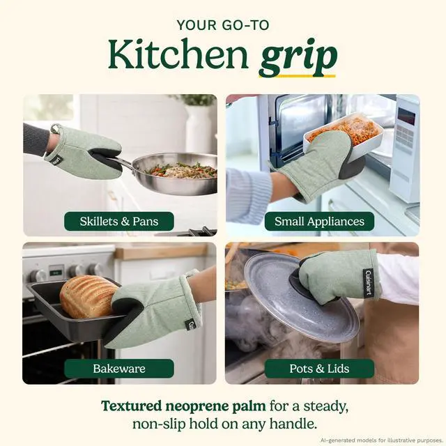 Alt view image 5 of 7 - Cuisinart Mini Oven Mitts, 2-Pack, Neoprene Grip, Heat Resistant 350F | Cotton-lined, non-slip neoprene palm, ambidextrous design, ideal for smaller hands and everyday cooking