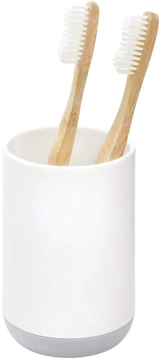 Main image of Cade Collection Toothbrush Holder, 3" x 3" x 4.5", White/Gray | For Normal Toothbrushes, For Spin Brushes, For Toothpaste