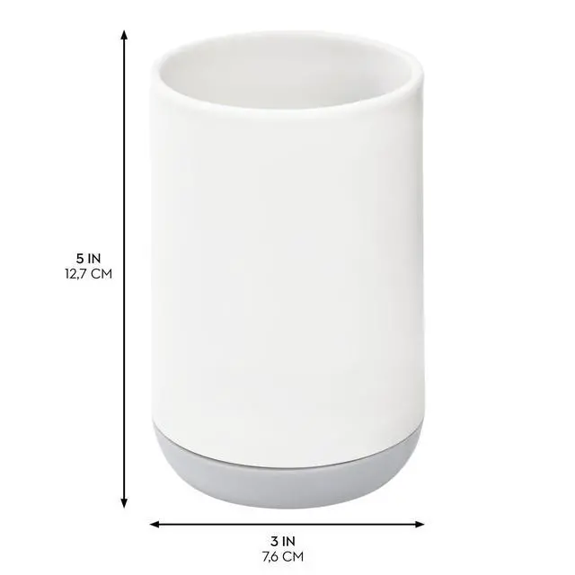 Alt view image 2 of 7 - Cade Collection Toothbrush Holder, 3" x 3" x 4.5", White/Gray | For Normal Toothbrushes, For Spin Brushes, For Toothpaste