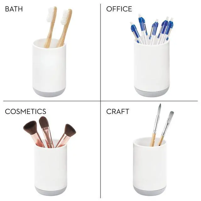 Alt view image 3 of 7 - Cade Collection Toothbrush Holder, 3" x 3" x 4.5", White/Gray | For Normal Toothbrushes, For Spin Brushes, For Toothpaste
