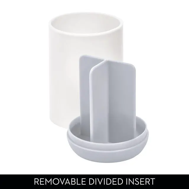 Alt view image 4 of 7 - Cade Collection Toothbrush Holder, 3" x 3" x 4.5", White/Gray | For Normal Toothbrushes, For Spin Brushes, For Toothpaste