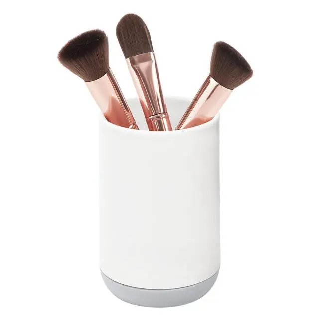Alt view image 5 of 7 - Cade Collection Toothbrush Holder, 3" x 3" x 4.5", White/Gray | For Normal Toothbrushes, For Spin Brushes, For Toothpaste