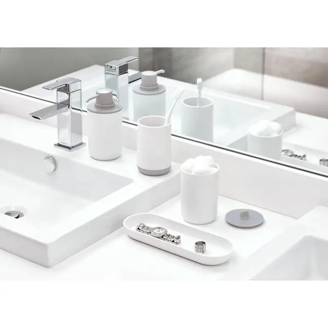 Alt view image 7 of 7 - Cade Collection Toothbrush Holder, 3" x 3" x 4.5", White/Gray | For Normal Toothbrushes, For Spin Brushes, For Toothpaste
