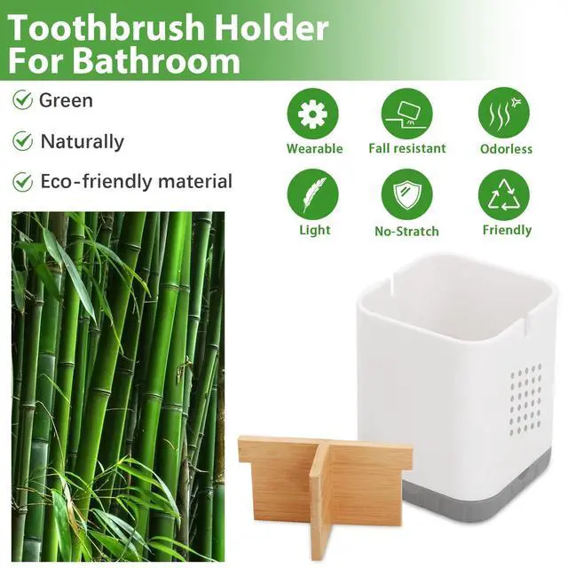 Alt view image 7 of 7 - Toothbrush and Toothpaste Holder with Bamboo Divider for Bathroom Countertop Organizer, Plastic Detachable Anti-Slip Large Electric Toothbrush Holders Storage Caddy Drainage for Family, Kids