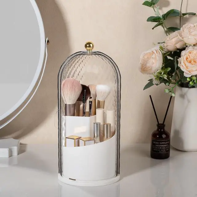 Alt view image 7 of 7 - Toothbrush Holder with Cover for Bathroom Countertop, Organizer, White | Rotating 3 Slot Holder for Electric Toothbrushes, Toothpaste, Self Draining Vanity Organizer, Makeup Brush Storage