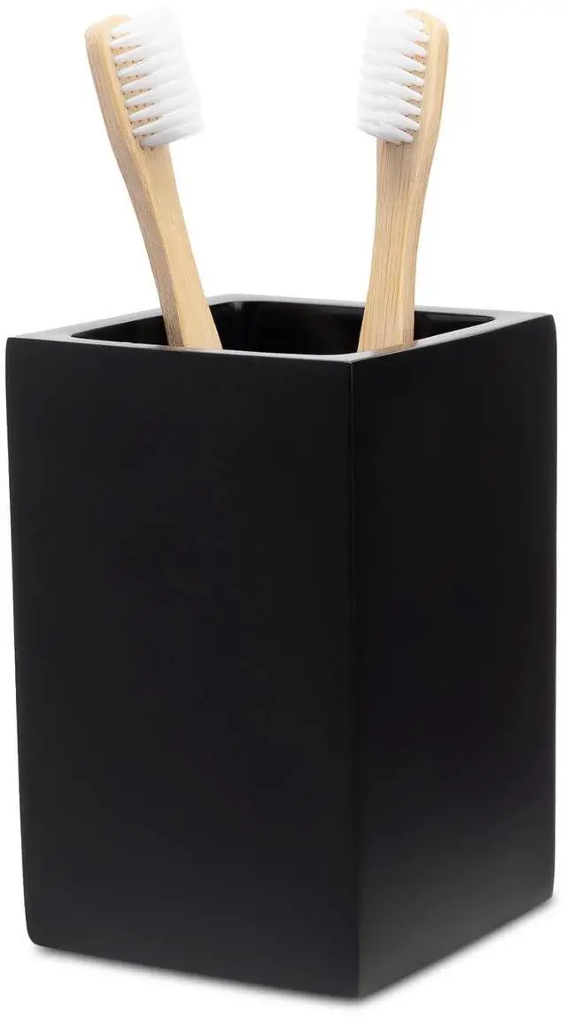 Main image of Matte Black Bathroom Toothbrush Holder Cup - Square