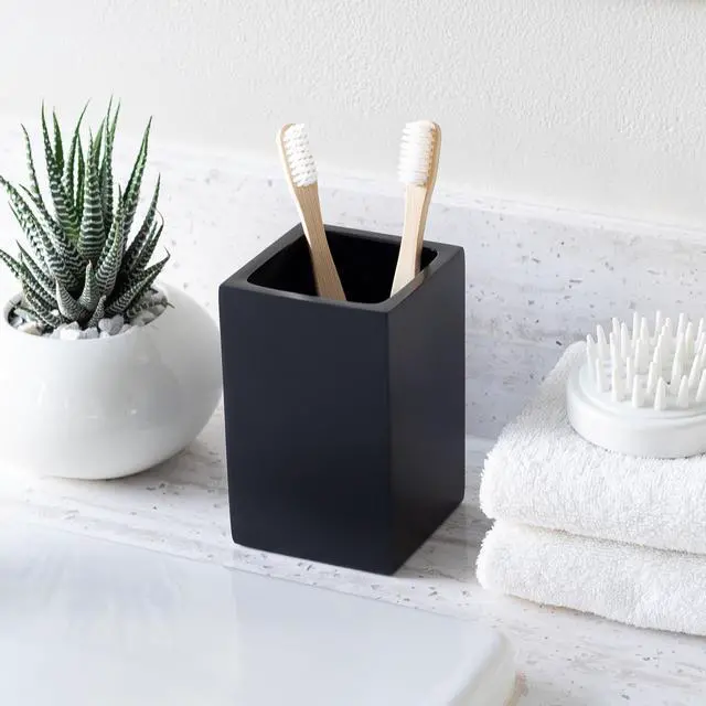 Alt view image 7 of 7 - Matte Black Bathroom Toothbrush Holder Cup - Square