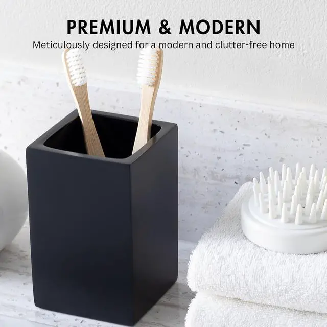 Alt view image 2 of 7 - Matte Black Bathroom Toothbrush Holder Cup - Square
