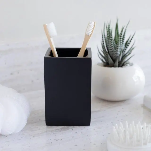 Alt view image 6 of 7 - Matte Black Bathroom Toothbrush Holder Cup - Square