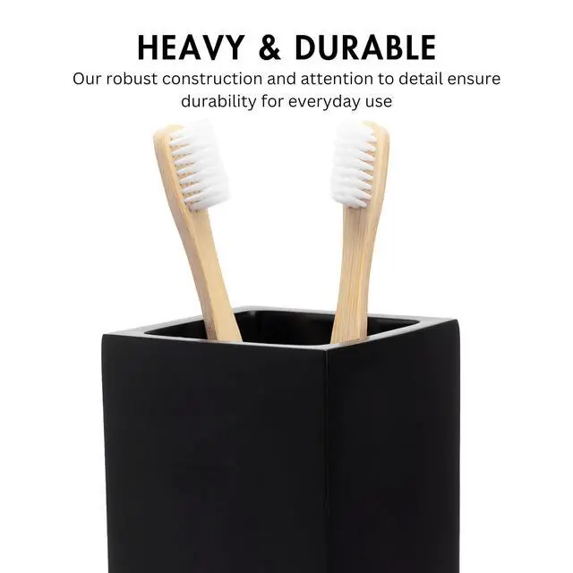 Alt view image 3 of 7 - Matte Black Bathroom Toothbrush Holder Cup - Square