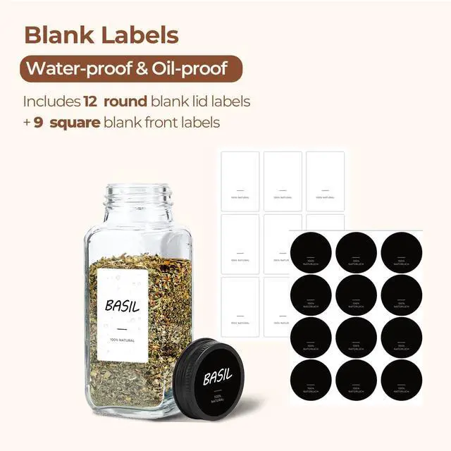 Alt view image 2 of 7 - Glass Spice Jars with with Labels 8 oz 6 Pack Square | Empty Containers, Seasoning Herbs Powders, Salt Pepper Chili, Spice Rack Organization, Kitchen Cabinet Storage