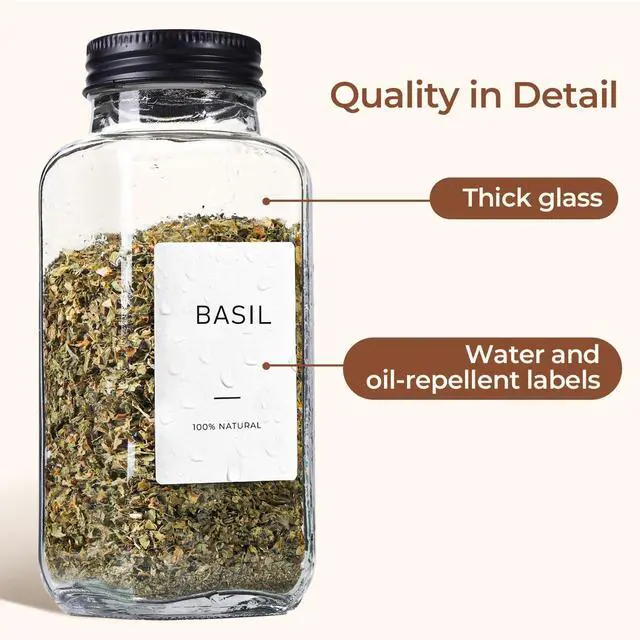 Alt view image 4 of 7 - Glass Spice Jars with with Labels 8 oz 6 Pack Square | Empty Containers, Seasoning Herbs Powders, Salt Pepper Chili, Spice Rack Organization, Kitchen Cabinet Storage