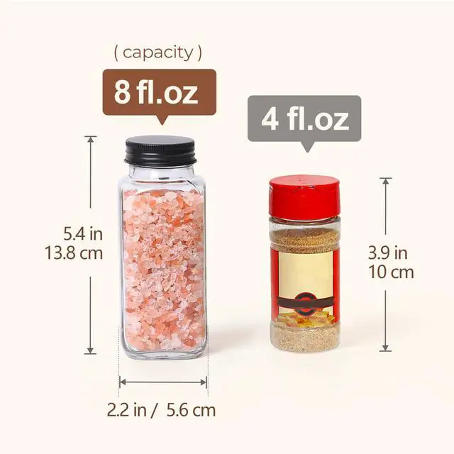 Alt view image 5 of 7 - Glass Spice Jars with with Labels 8 oz 6 Pack Square | Empty Containers, Seasoning Herbs Powders, Salt Pepper Chili, Spice Rack Organization, Kitchen Cabinet Storage