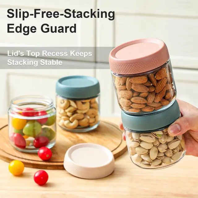 Alt view image 4 of 7 - 6-pack 10oz Glass jars with Airtight Lids, Overnight Oats Containers with Lids, Wide mouth Mason Salad jars, Glass Food Storage Containers for Snacks Yogurt Spice Sugar